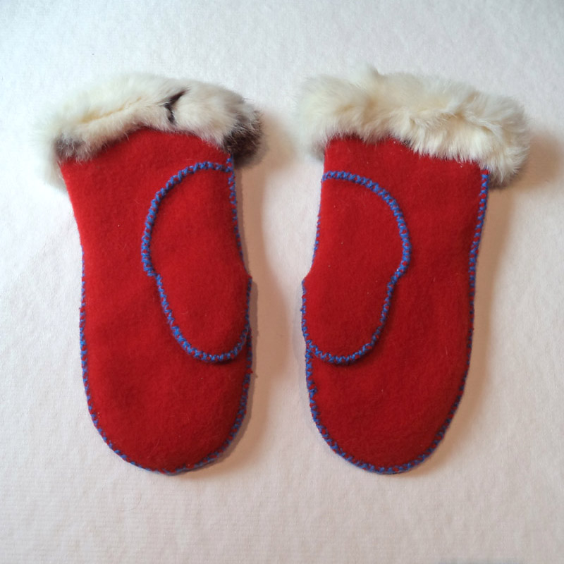 Vintage Handmade Inuit Wool And Rabbit Fur Mitts