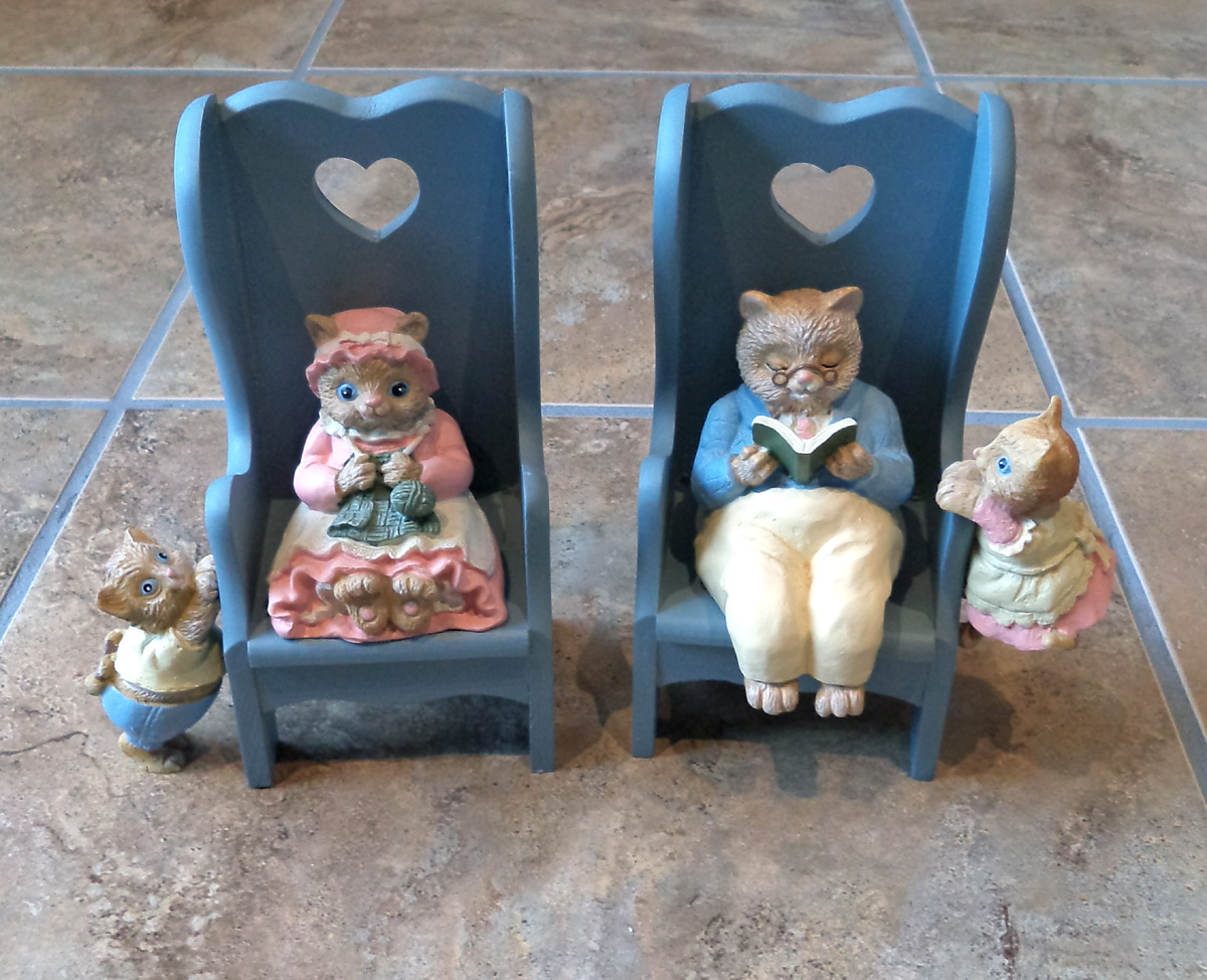 Vintage Russ Berrie Resin Grandparents And Grandchildren Cat Family Figurines